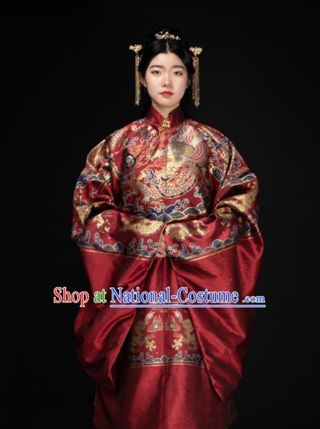 Chinese Traditional Dragon Pattern Design Purplish Red Brocade Fabric Asian China Hanfu Satin Material