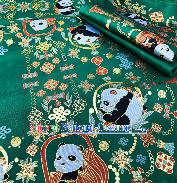 Chinese Traditional Panda Pattern Design Green Brocade Fabric Asian China Satin Hanfu Material