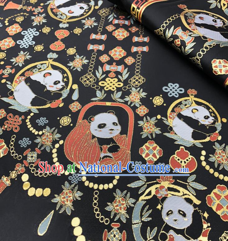 Chinese Traditional Panda Pattern Design Black Brocade Fabric Asian China Satin Hanfu Material