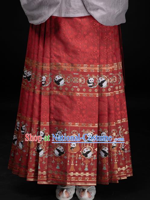 Chinese Traditional Panda Pattern Design Red Brocade Fabric Asian China Satin Hanfu Material