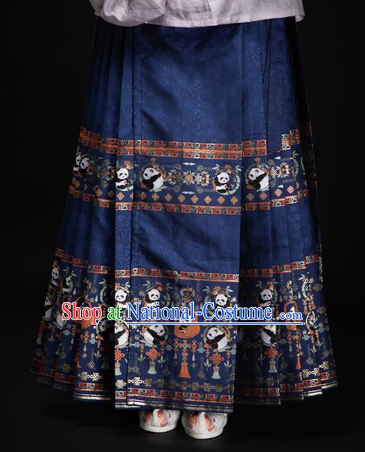 Chinese Traditional Panda Pattern Design Royalblue Brocade Fabric Asian China Satin Hanfu Material