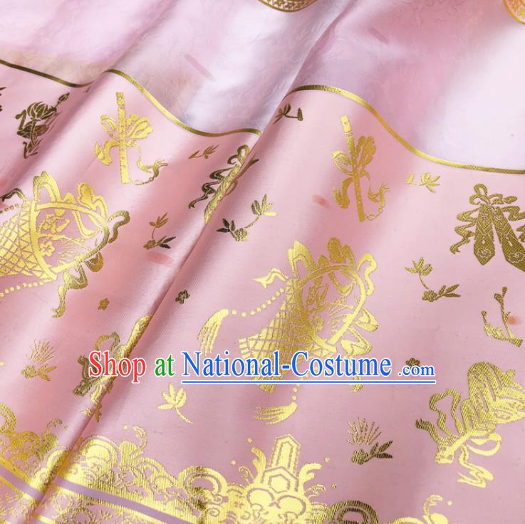 Chinese Traditional Eight Immortals Pattern Design Pink Brocade Fabric Asian China Satin Hanfu Material