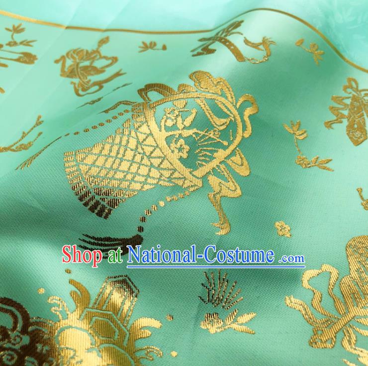 Chinese Traditional Eight Immortals Pattern Design Green Brocade Fabric Asian China Satin Hanfu Material