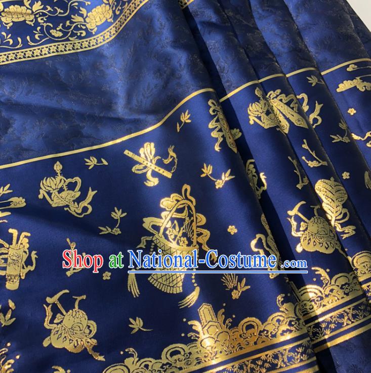 Chinese Traditional Eight Immortals Pattern Design Royalblue Brocade Fabric Asian China Satin Hanfu Material