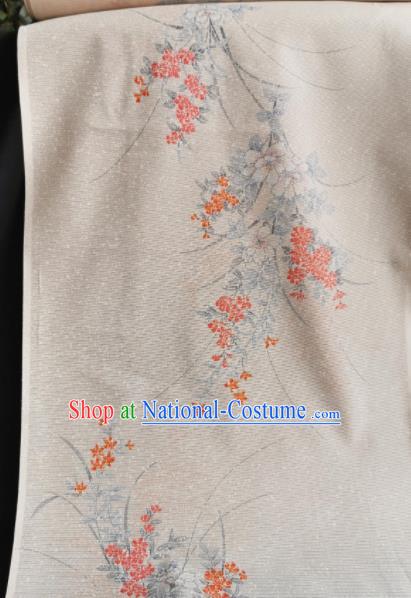 Chinese Traditional Orchid Pattern Design Beige Silk Fabric Asian Brocade China Hanfu Satin Material