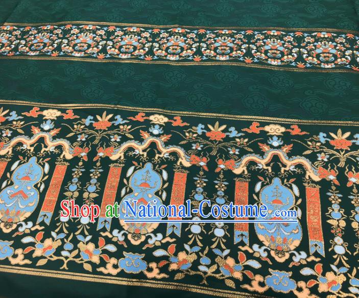 Chinese Traditional Calabash Dragon Pattern Design Deep Green Brocade Fabric Asian China Satin Hanfu Material