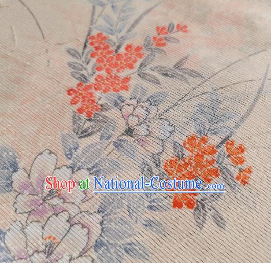 Chinese Traditional Orchid Pattern Design Beige Silk Fabric Asian Brocade China Hanfu Satin Material