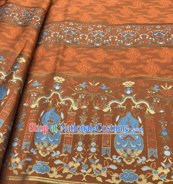 Chinese Traditional Calabash Dragon Pattern Design Orange Brocade Fabric Asian China Satin Hanfu Material