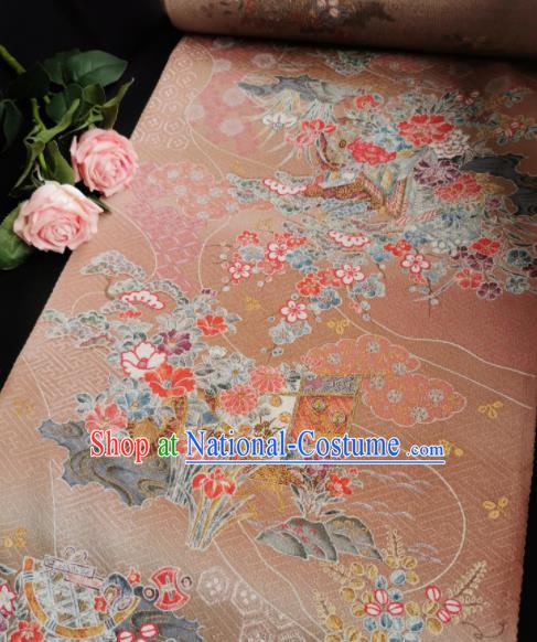 Chinese Traditional Orchid Daisy Pattern Design Pink Silk Fabric Asian Brocade China Hanfu Satin Material