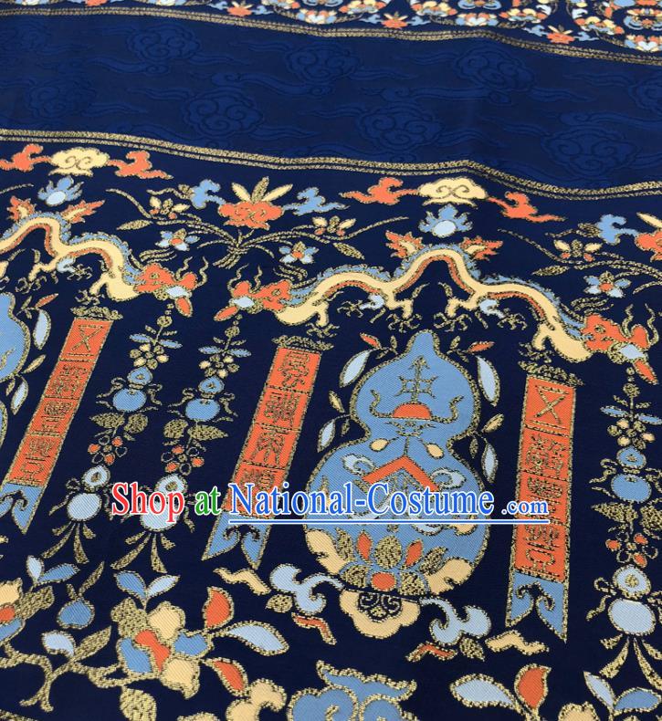 Chinese Traditional Calabash Dragon Pattern Design Royalblue Brocade Fabric Asian China Satin Hanfu Material