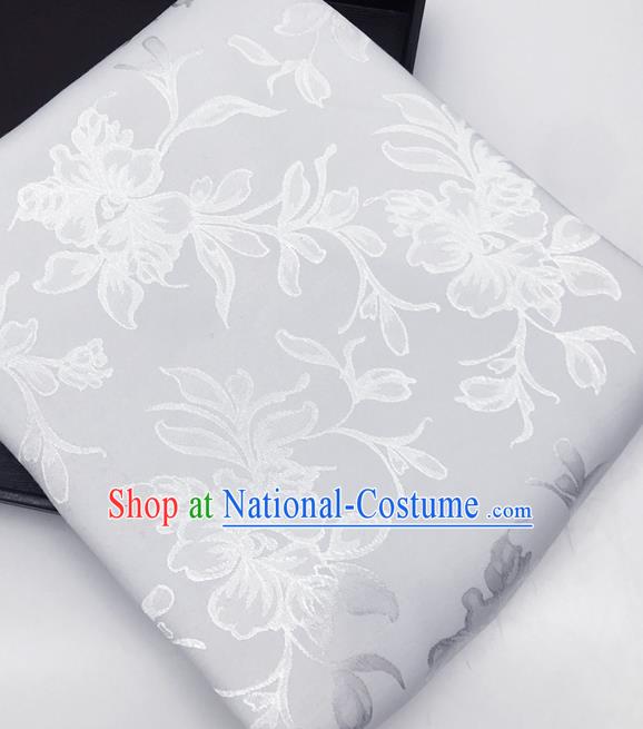 Chinese Traditional Flowers Pattern Design White Brocade Fabric Asian China Satin Hanfu Material