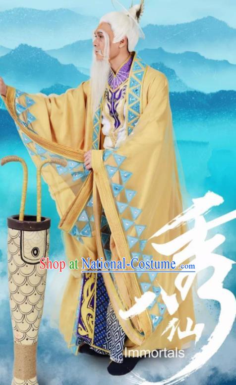 Chinese Stage Performance Qing Show Eight Immortals Zhang Guolao Costumes and Headpiece Complete Set