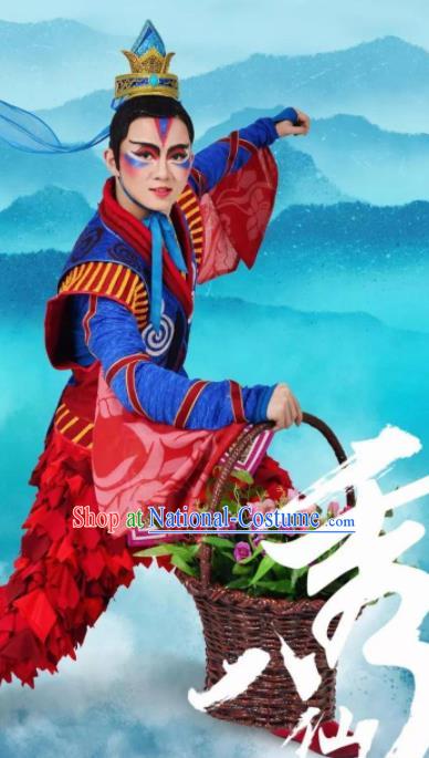 Chinese Stage Performance Qing Show Eight Immortals Lan Caihe Costumes and Headpiece Complete Set