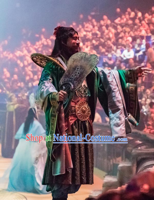 Chinese Stage Performance Qing Show Eight Immortals Han Zhongli Costumes and Headpiece Complete Set