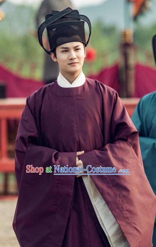 Chinese Ancient Song Dynasty Count of Jiayi Drama Royal Nirvana Gu Feng En Replica Costumes and Hat Complete Set