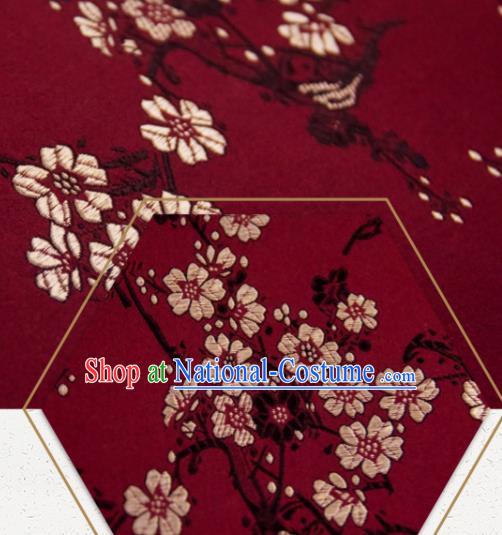 Chinese Traditional Plum Flowers Pattern Design Purplish Red Silk Fabric Asian China Hanfu Rayon Material