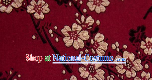 Chinese Traditional Plum Flowers Pattern Design Purplish Red Silk Fabric Asian China Hanfu Rayon Material