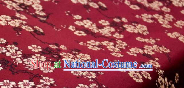 Chinese Traditional Plum Flowers Pattern Design Purplish Red Silk Fabric Asian China Hanfu Rayon Material