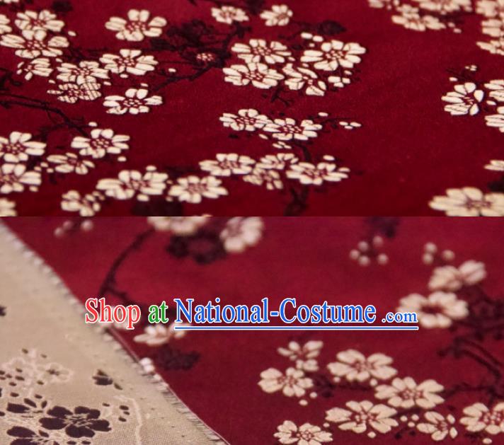 Chinese Traditional Plum Flowers Pattern Design Purplish Red Silk Fabric Asian China Hanfu Rayon Material