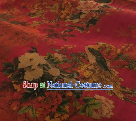 Chinese Traditional Peacock Peony Pattern Design Wine Red Silk Fabric Asian China Hanfu Mulberry Silk Material