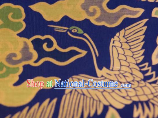 Chinese Traditional Cloud Crane Pattern Design Royalblue Silk Fabric Asian China Hanfu Gambiered Guangdong Mulberry Silk Material