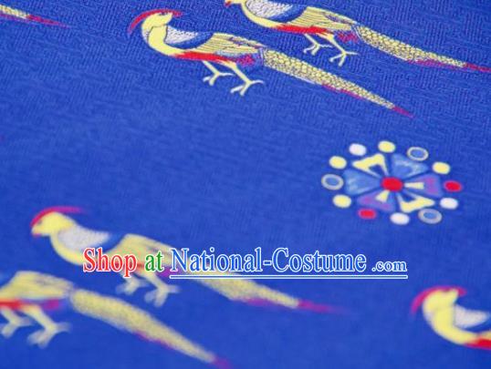 Chinese Traditional Birds Pattern Design Royalblue Silk Fabric Asian China Hanfu Gambiered Guangdong Mulberry Silk Material