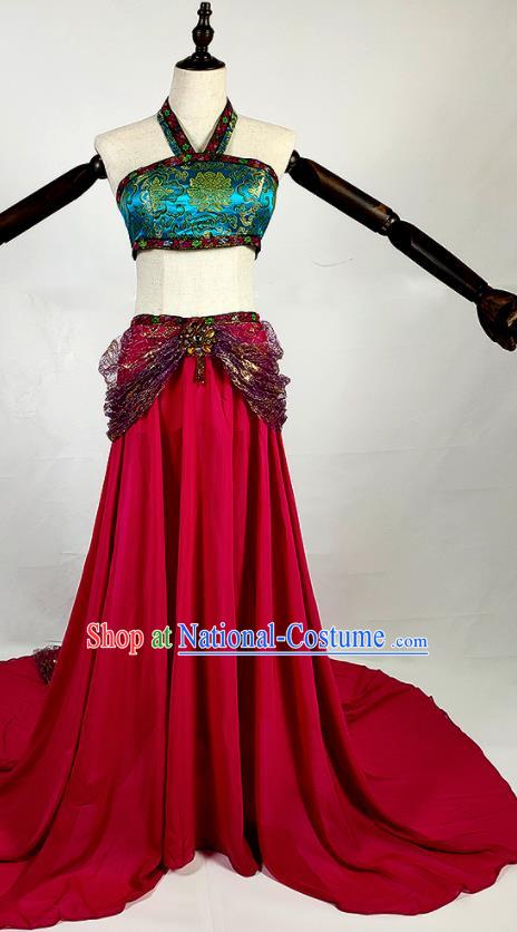 Chinese Traditional Classical Dance Rosy Dress Ancient Tang Dynasty Court Lady Costumes for Women