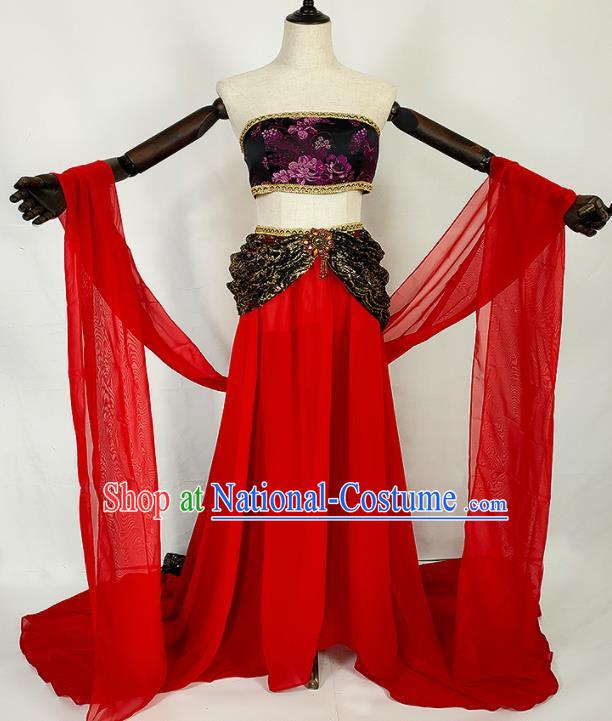 Chinese Traditional Classical Dance Red Dress Ancient Tang Dynasty Court Lady Costumes for Women