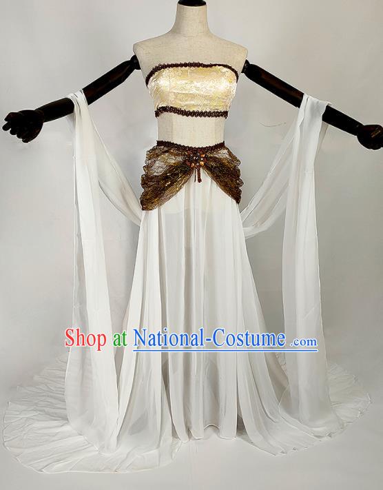 Chinese Traditional Classical Dance White Dress Ancient Tang Dynasty Court Lady Costumes for Women