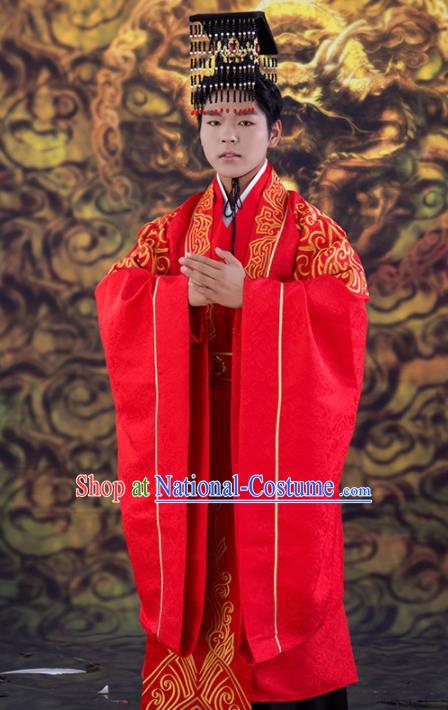 Chinese Traditional Wedding Red Dress Ancient Tang Dynasty Court Princess Costumes and Headpiece for Women