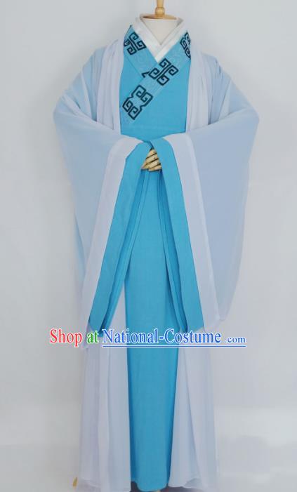 Chinese Traditional Nobility Childe Blue Clothing Ancient Song Dynasty Scholar Costumes for Men