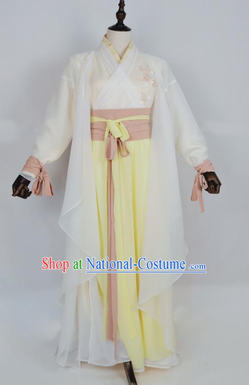 Chinese Traditional Song Dynasty Embroidered White Dress Ancient Female Swordsman Costumes for Women