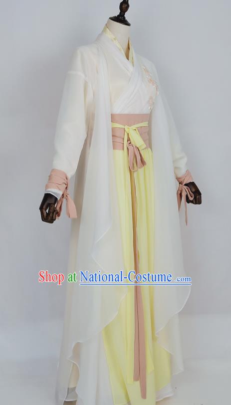 Chinese Traditional Song Dynasty Embroidered White Dress Ancient Female Swordsman Costumes for Women