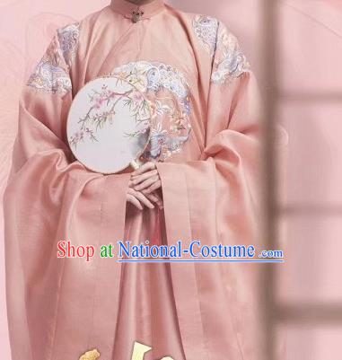 Chinese Traditional Ming Dynasty Young Mistress Embroidered Pink Dress Ancient Nobility Lady Costumes for Women