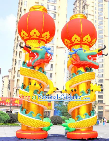 Large Chinese Moving Inflatable Dragon Golden Pillar Product Models New Year Inflatable Arches