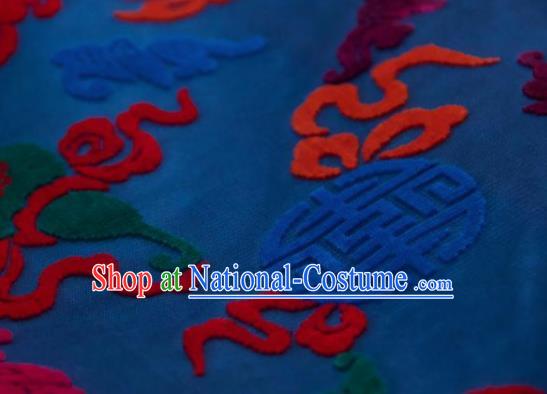 Chinese Traditional Auspicious Pattern Design Blue Silk Fabric Asian China Hanfu Gambiered Guangdong Mulberry Silk Material