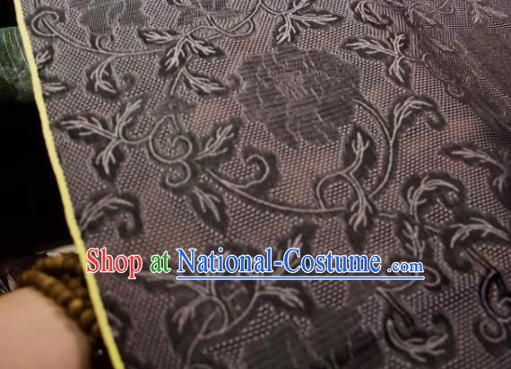 Chinese Traditional Twine Peony Pattern Design Black Silk Fabric Asian China Hanfu Gambiered Guangdong Mulberry Silk Material