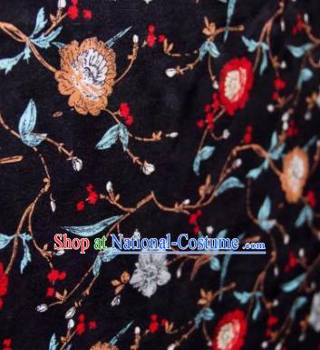 Chinese Traditional Vine Flowers Pattern Design Black Silk Fabric Asian China Hanfu Gambiered Guangdong Mulberry Silk Material