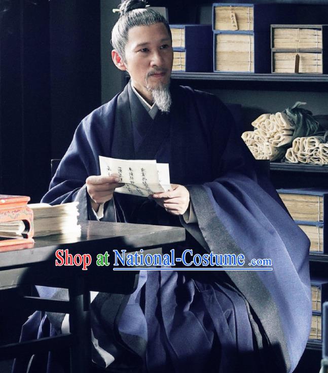 Chinese Ancient Song Dynasty Drama Royal Nirvana Grand Preceptor Lu Shiyu Replica Costumes and Headpiece Complete Set