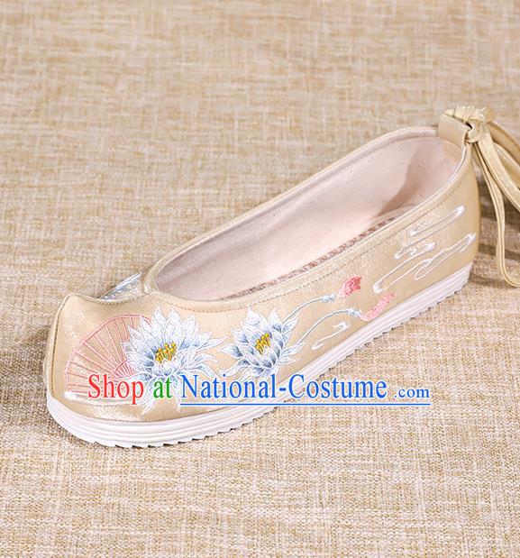 Asian Chinese Golden Bow Shoes Embroidered Epiphyllum Shoes Traditional Opera Shoes Hanfu Shoes for Women