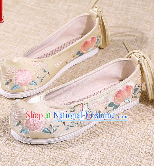 Asian Chinese Golden Satin Shoes Embroidered Rabbit Shoes Traditional Opera Shoes Hanfu Shoes for Women