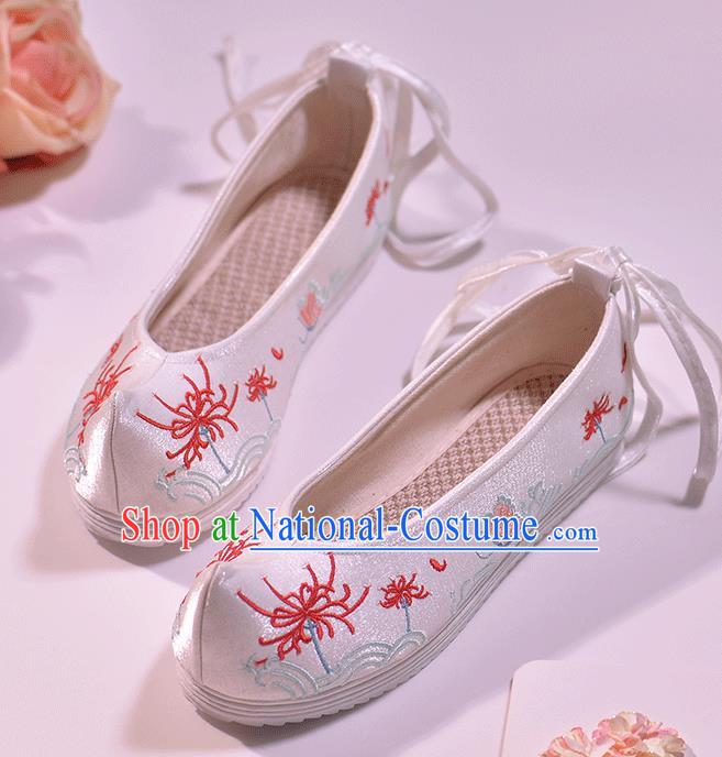 Asian Chinese Hanfu Shoes Embroidered Red Spider Lily Shoes Traditional Opera Shoes Princess Shoes for Women