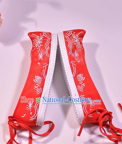 Asian Chinese Red Hanfu Shoes Embroidered Red Spider Lily Shoes Traditional Opera Shoes Princess Shoes for Women