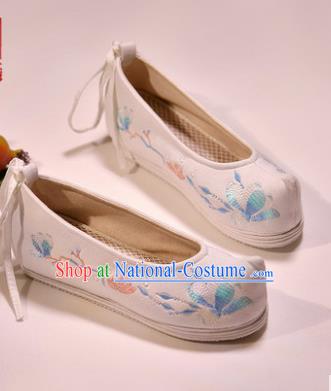 Asian Chinese Hanfu Shoes White Embroidered Shoes Traditional Opera Shoes Princess Shoes for Women