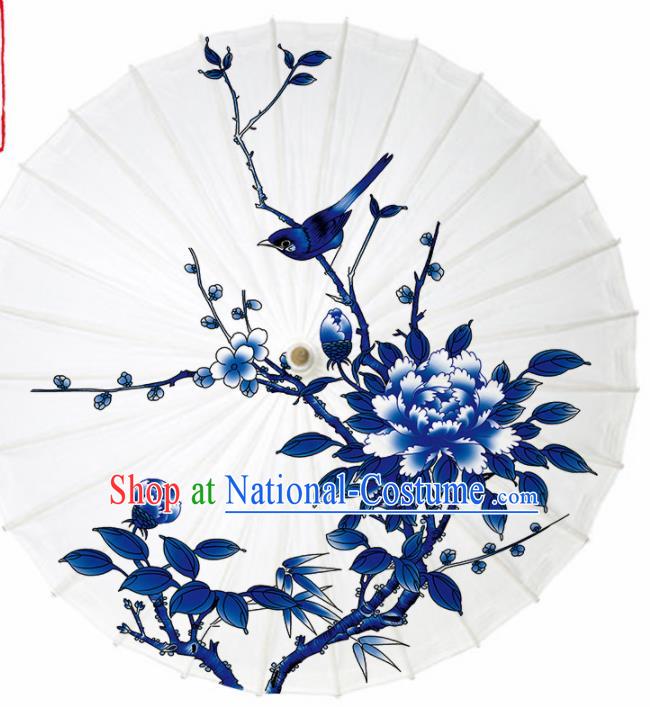 Chinese Traditional Printing Plum Peony Oil Paper Umbrella Artware Paper Umbrella Classical Dance Umbrella Handmade Umbrellas