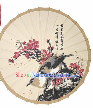 Chinese Traditional Printing Plum Birds Oil Paper Umbrella Artware Paper Umbrella Classical Dance Umbrella Handmade Umbrellas