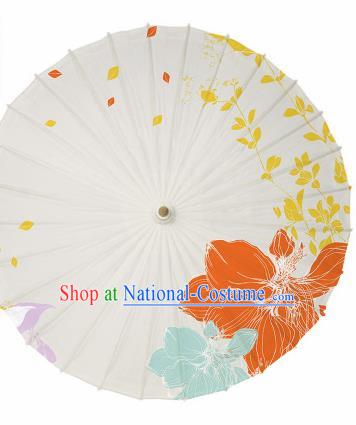 Chinese Traditional Printing Flower White Oil Paper Umbrella Artware Paper Umbrella Classical Dance Umbrella Handmade Umbrellas