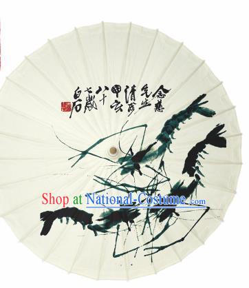 Chinese Traditional Printing Shrimp Oil Paper Umbrella Artware Paper Umbrella Classical Dance Umbrella Handmade Umbrellas