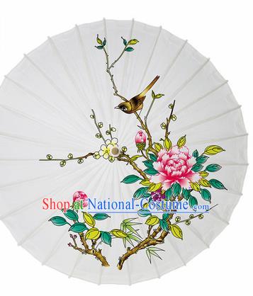 Chinese Traditional Printing Peony Plum Oil Paper Umbrella Artware Paper Umbrella Classical Dance Umbrella Handmade Umbrellas