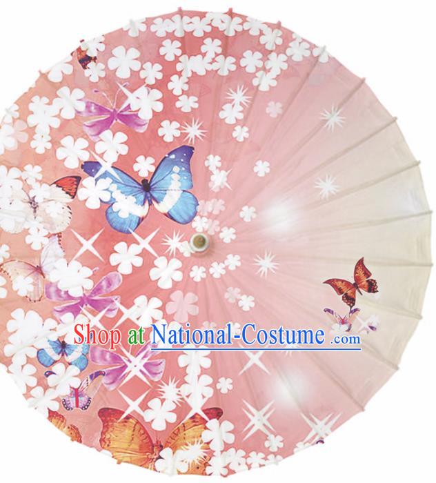 Chinese Traditional Artware Paper Umbrella Classical Dance Umbrella Printing Flowers Butterfly Oil-paper Umbrella Handmade Umbrella